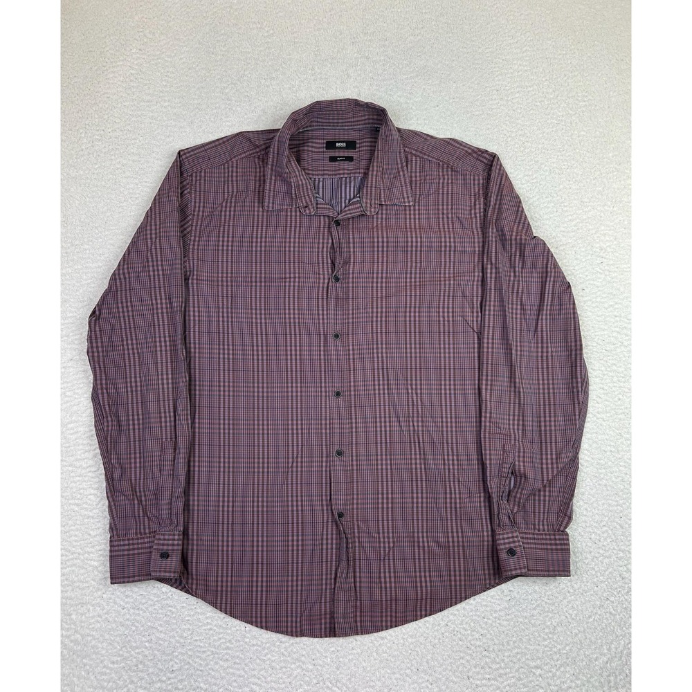 Boss Hugo Boss Shirt Mens 2XL Purple Red Plaid Ronni Slim Fit Button Front